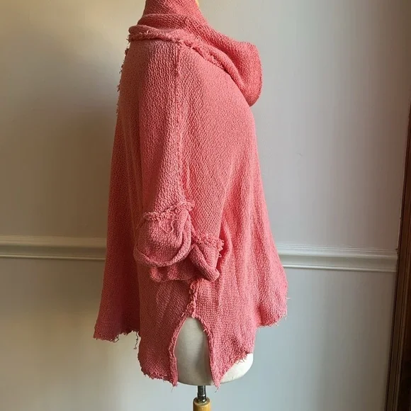 Anthropologie oversized, cotton sweater, raw edge, loose knit cowl neck Medium - Picture 5 of 8